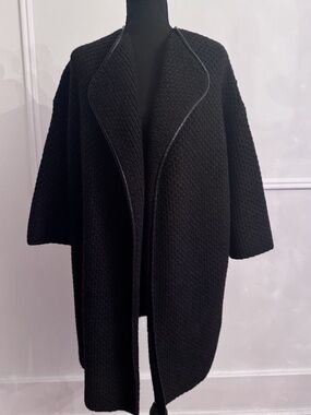Vince NWT XS Black 50% Yak 50% Wool Chunky Knit Open Cardigan Coat 3/4 Sleeve